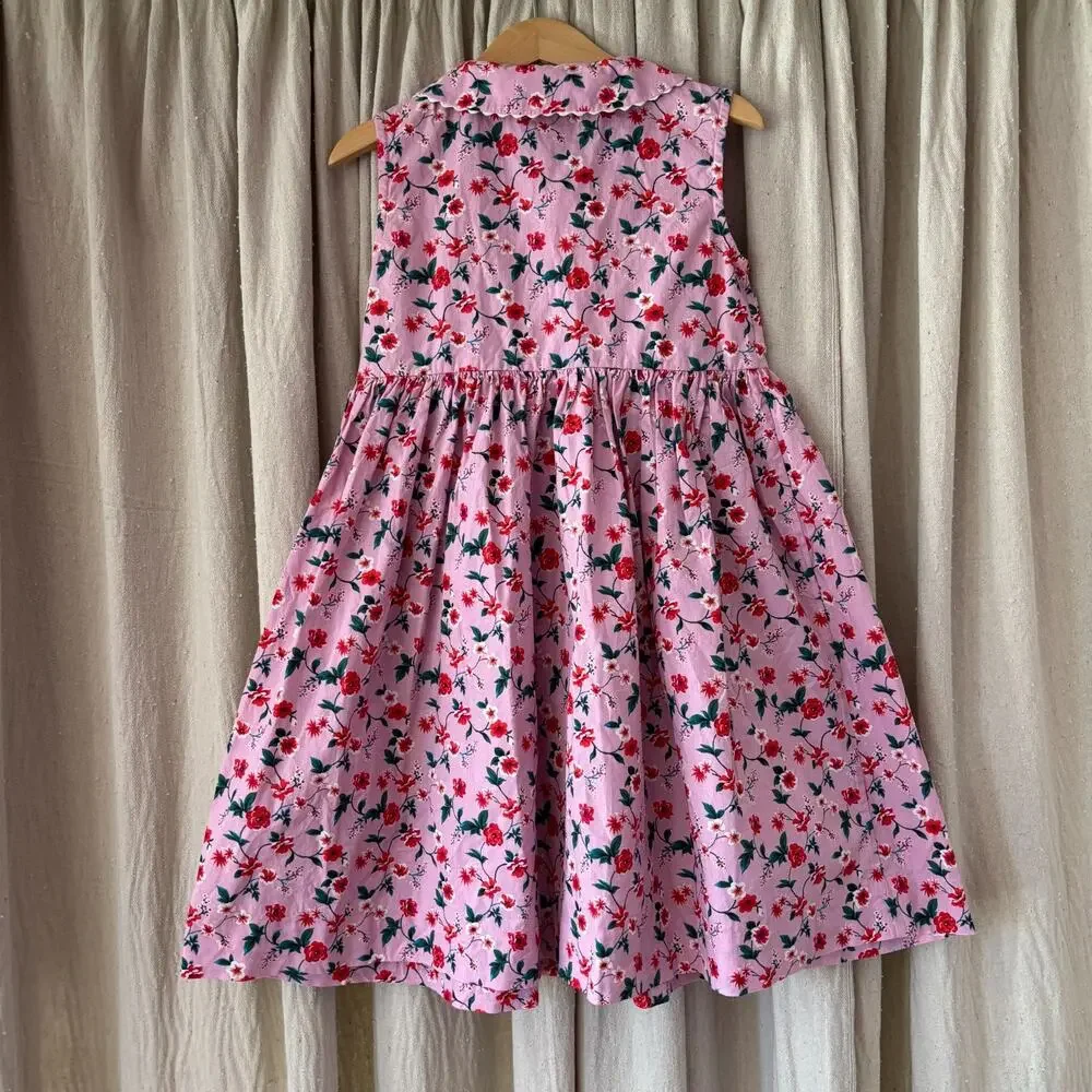 Rachel Riley Girls 6Y Pink Floral Cotton Dress Peter Pan Collar - Picture 2 of 6